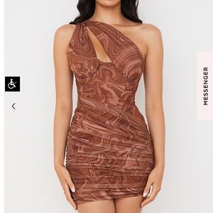 House of CB clementine brown swirl print cut out mini dress size large